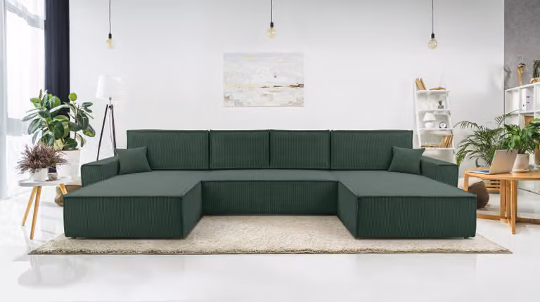 AX LIVING Divano verde U con funzione di letto - Cedria U Zona giorno