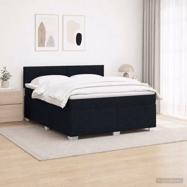 Letto con Box Spring e Materasso Ibrido vidaXL in Tessuto Nero con Illuminazione LED e Porte USB L/P/H: 140 x 200 x 46 cm