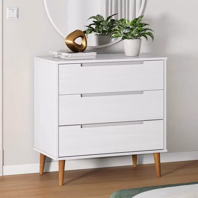 Cassettiera MOLDE vidaXL Bianca in Legno di Pino, Design Scandinavo, L 80 x P 40 x H 80 cm