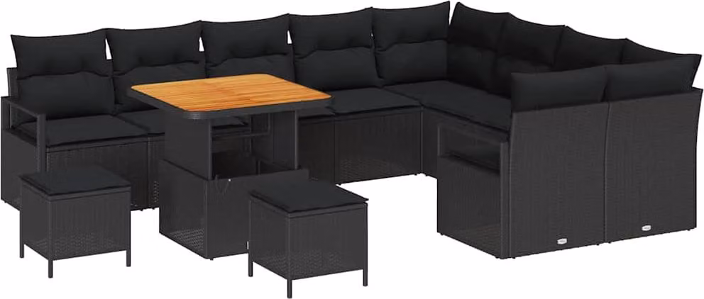 Set Divano da Giardino con cuscino 12 pcs Nero polyrattan
