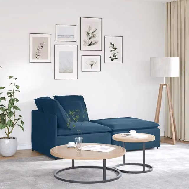 Divano Modulare con Poggiapiedi e Cuscini in Velluto Blu 3321218
