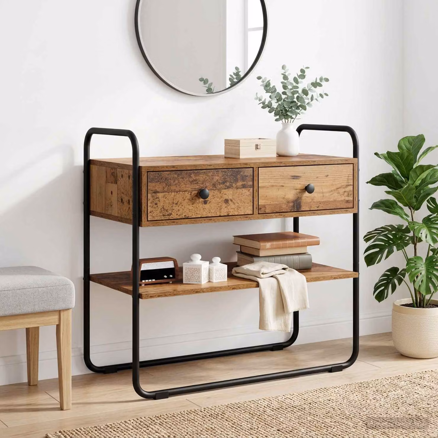 vidaXL Tavolo consolle moderno in legno color marrone L: 80 cm, P: 40 cm, H: 75 cm