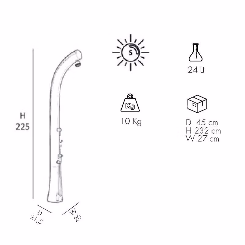 Doccia Solare Jolly Plus Top Line Arkema Design in Alluminio Colore Zaffiro con Miscelatore e Doccetta Mobile da 24 Litri Cv-B540-Tl/5600 – 2