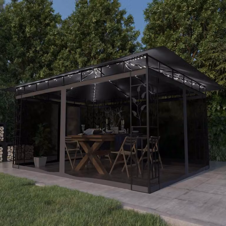 vidaXL Gazebo con Zanzariera e Luci LED Antracite L: 400 cm, P: 300 cm, H: 273 cm