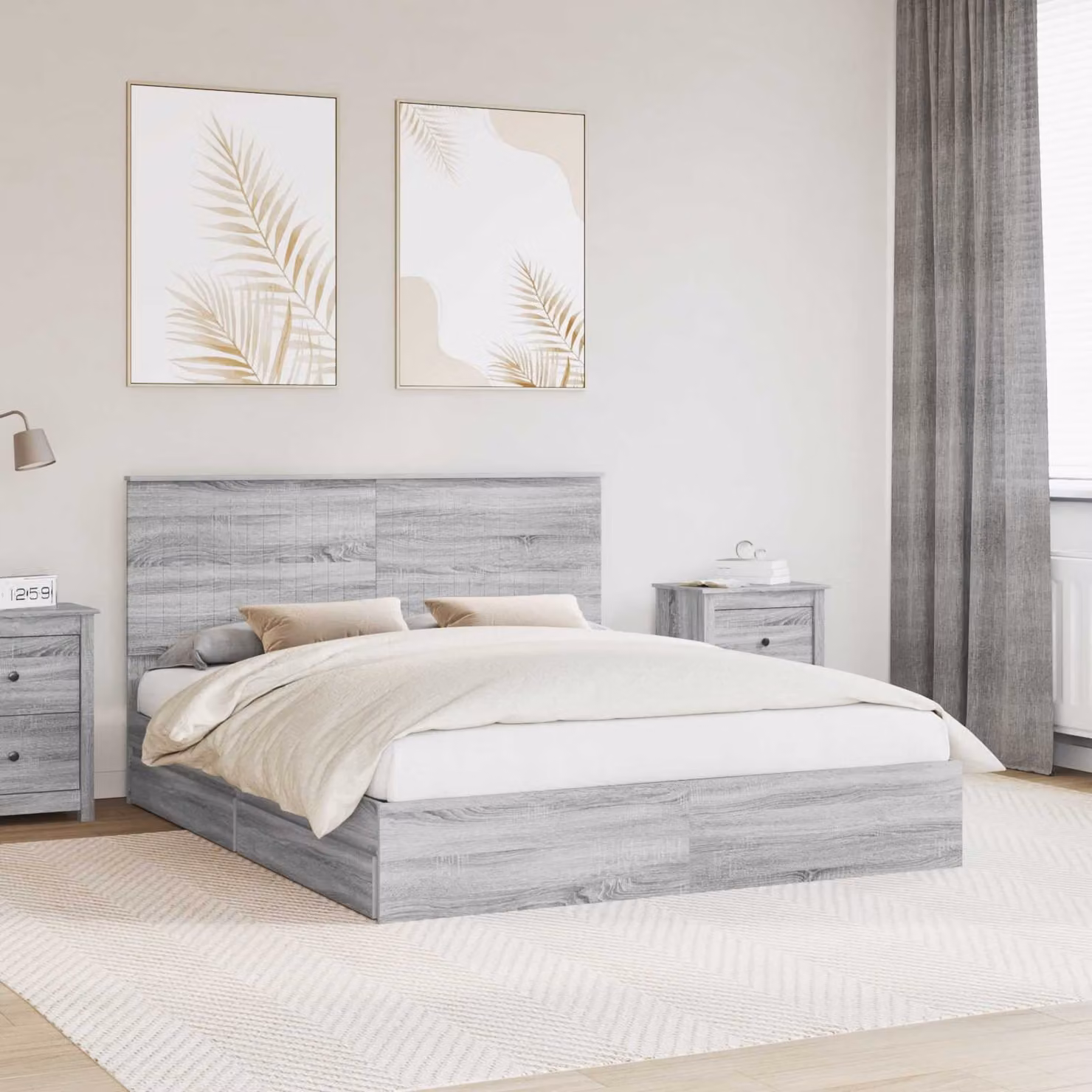 Letto con contenitore e cassetto vidaXL in legno Grigio Sonoma L: 160 cm, P: 200 cm, H: 163 cm