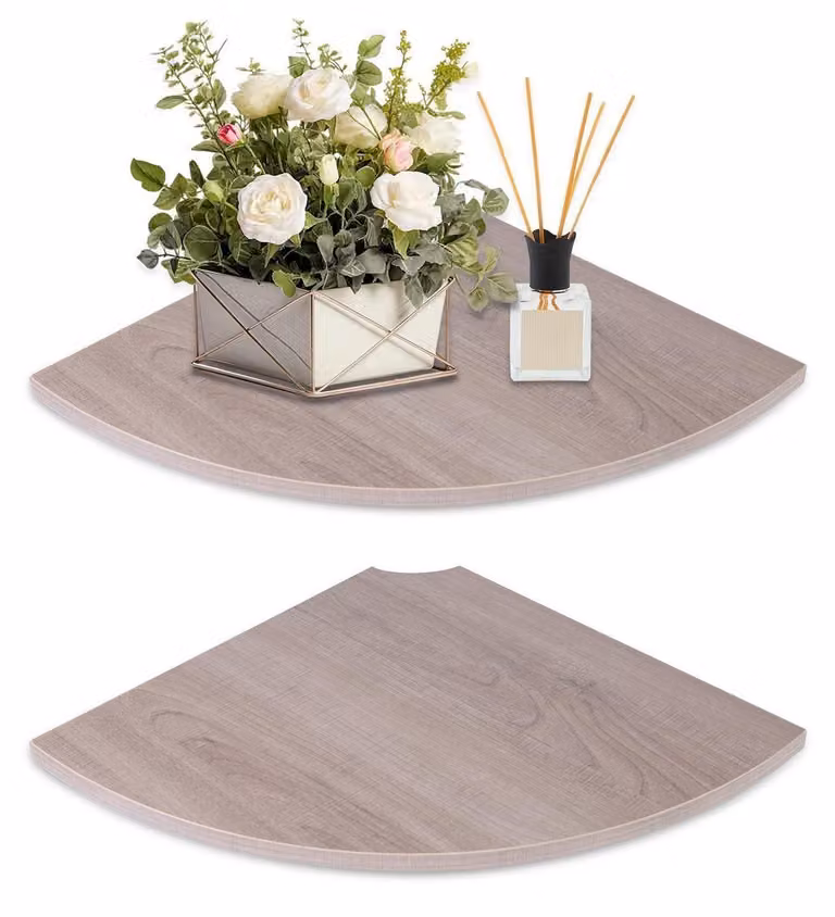 Set di 2 mensole a ventaglio, in legno grigio, profondità 30 cm, con fori metallici