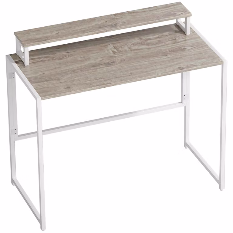 Scrivania Pieghevole Salvaspazio 100x48x87,5 cm con Stand per Monitor Rimovibile in Accaio Bianco e Legno
