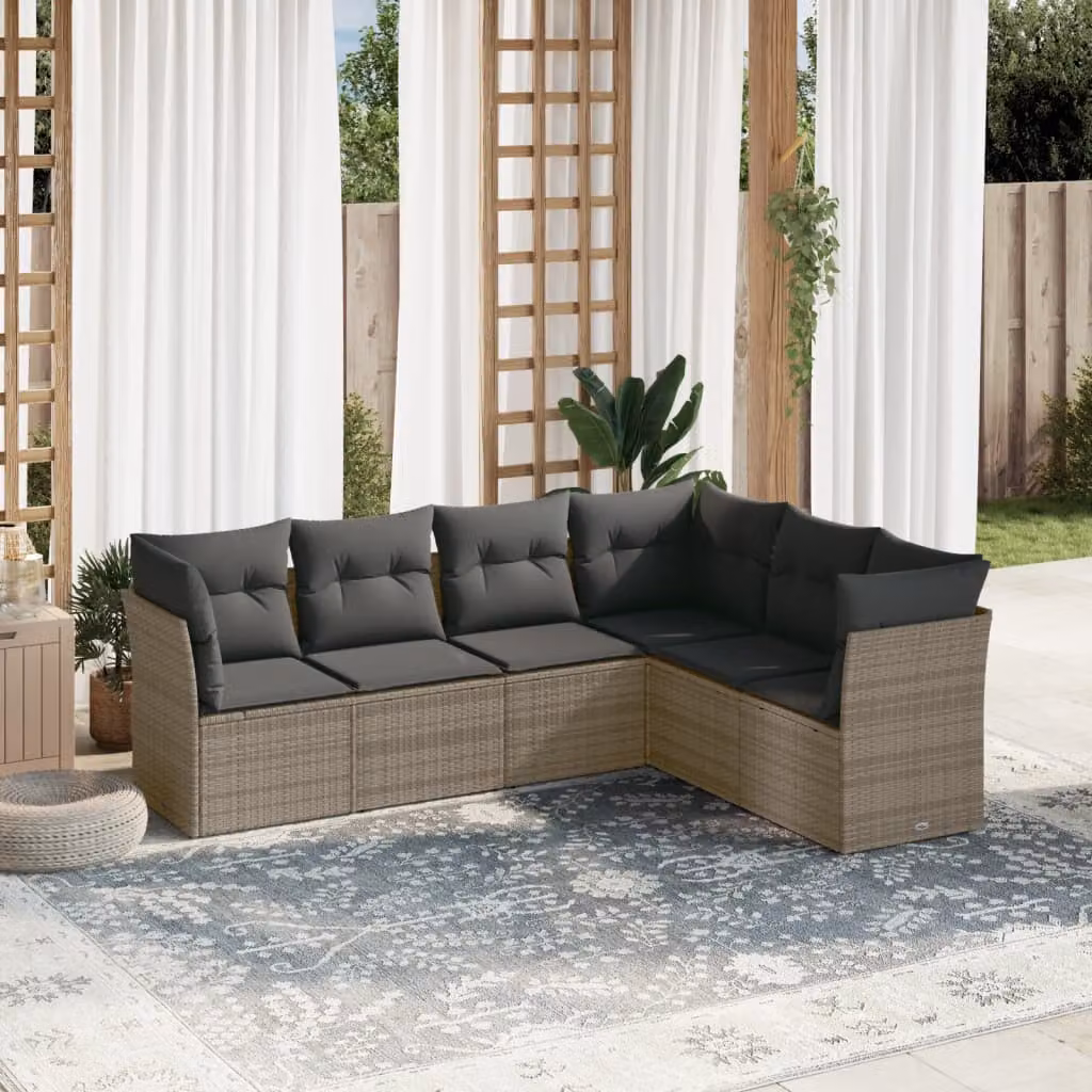 vidaXL Set Divano da Giardino 6 pz a L in Polyrattan Grigio con Cuscini Imbottiti e Coperture Rimosse – 1