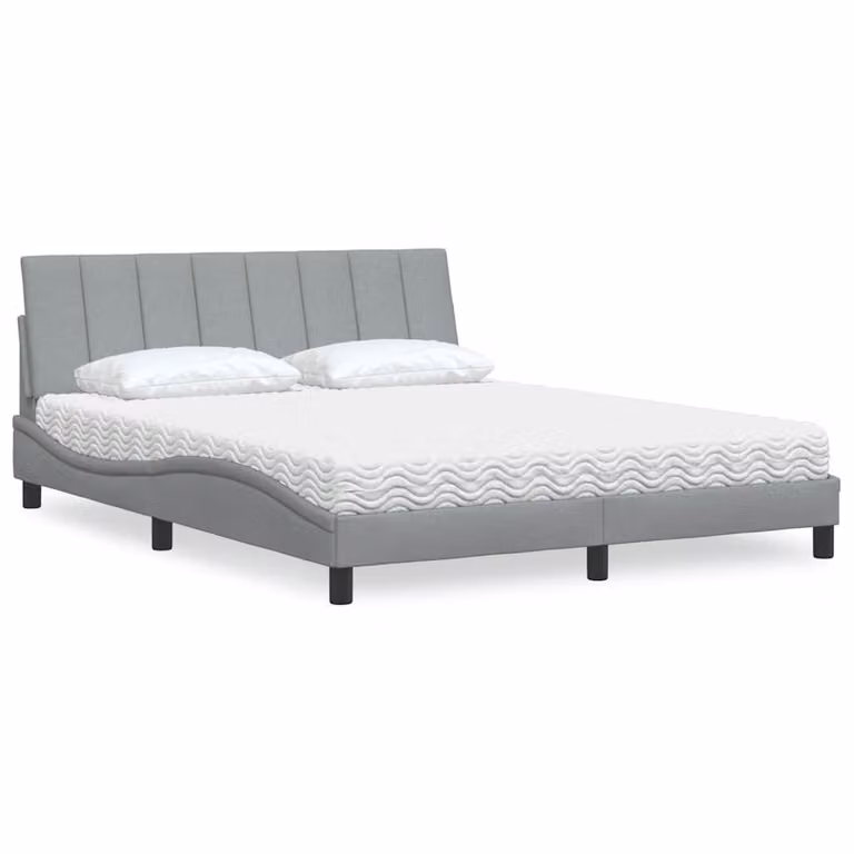 Letto con Materasso Hanko vidaXL Grigio Chiaro e Bianco in Tessuto 160 x 200 cm