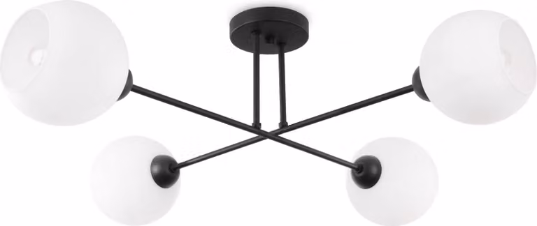 Lampada da soffitto Asturia nera a 4 luci con paralume in vetro bianco E27