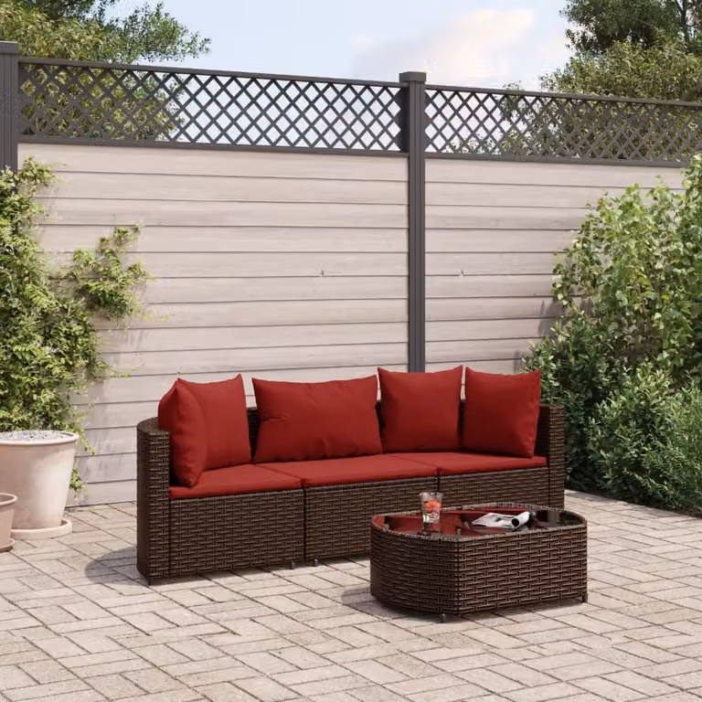 Maison Exclusive - Set Divano da Giardino 4 pz con Cuscini Marrone in Polyrattan