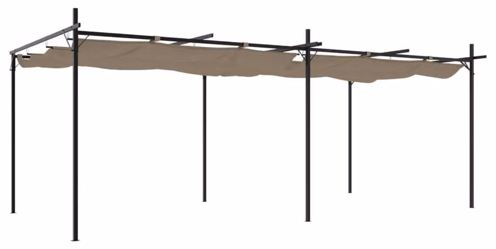 Pergola con tetto scorrevole color taupe - 589x292 cm - Materiale: poliestere e acciaio alluminato