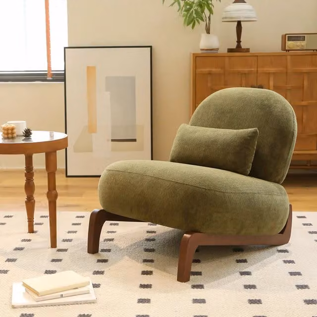 Poltrona in Velluto con Cuscino Morbido e Gambe in Legno ¨C MINIMAL ¨C Grigio