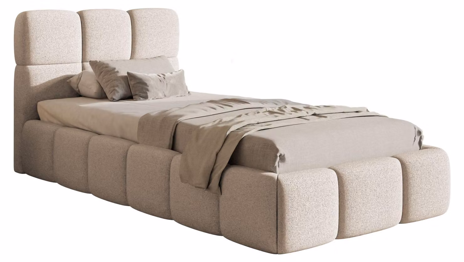 Selsey Cloudy – Letto imbottito 90x200 cm, ciniglia beige chiaro