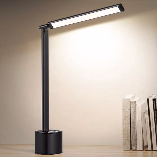 Lampada da tavolo LED portatile Ibenzoa®, senza fili, con batteria ricaricabile, dimmerabile e con 3 temperature di colore (3000/4500/6500 K), batteria da 5000 mAh, ricarica rapida tramite USB-C, base in alluminio, pieghevole e orientabile