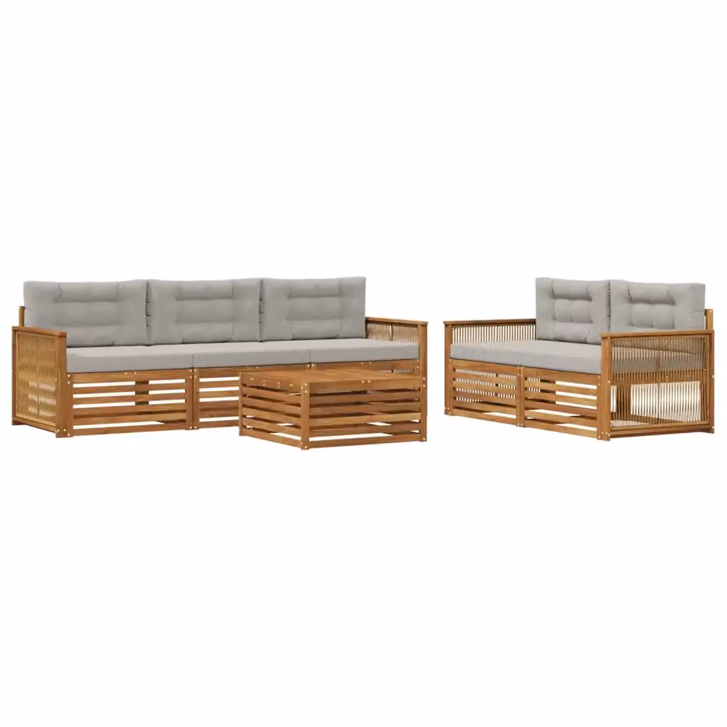 Set di mobili da giardino vidaXL composto da 6 pezzi con divano a L, tavolino e cuscini in legno di acacia, colori beige e grigio – 2