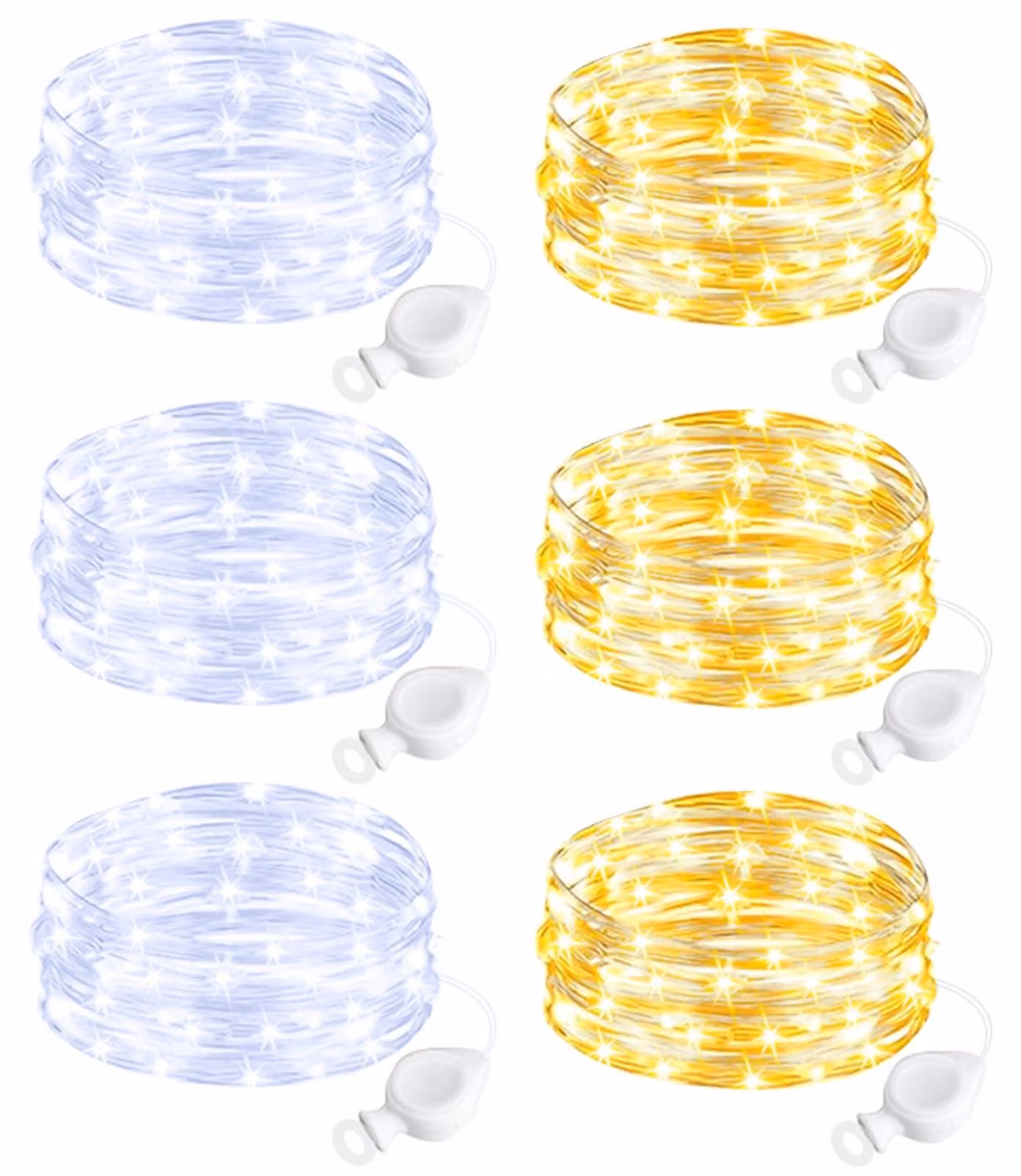 Set di 6 catene luminose a LED, lunghezza 2 metri, 20 LED, luce bianco caldo e bianco freddo, alimentazione a batteria