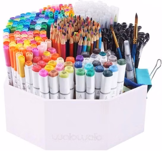 Organizzatore per penne e matite Hold 800+ in bambù e gomma con rotazione a 360 gradi, colore bianco