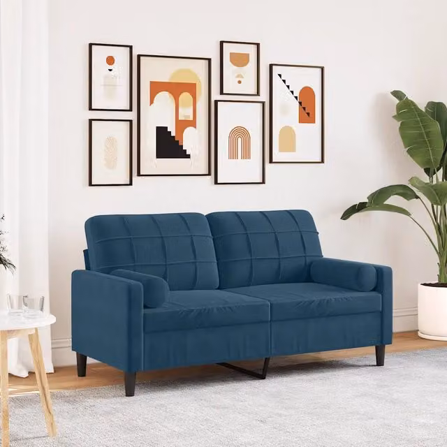 Divano a 2 posti moderno vidaXL in velluto blu con cuscini e coperture rimovibili