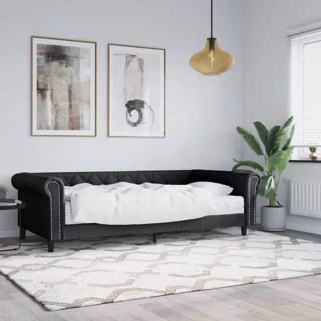 Divano Letto Moderno vidaXL con Materasso Nero in Similpelle per Soggiorno e Camera da Letto