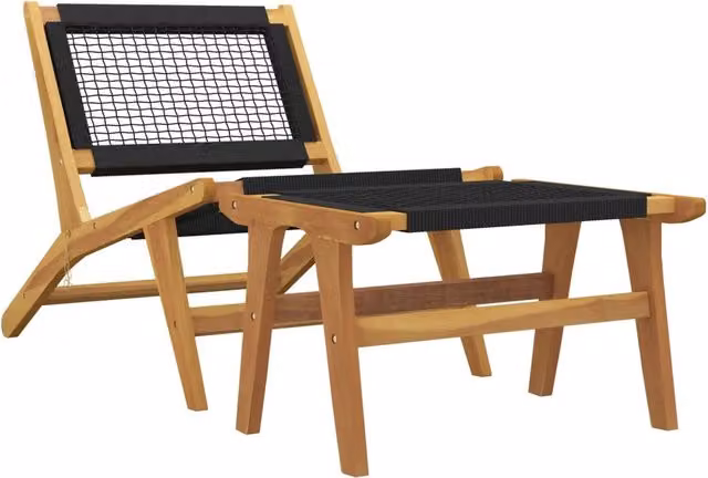 Sedia da Giardino | Sedie da Esterno Poggiapiedi Legno Massello di Teak Poliestere