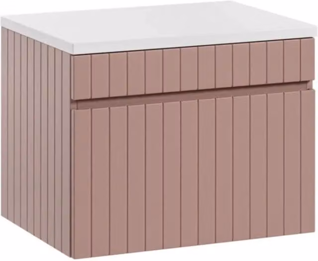 Set da bagno ICON: mobile sottolavabo 60cm rosa cipria + piano per lavabo bianco