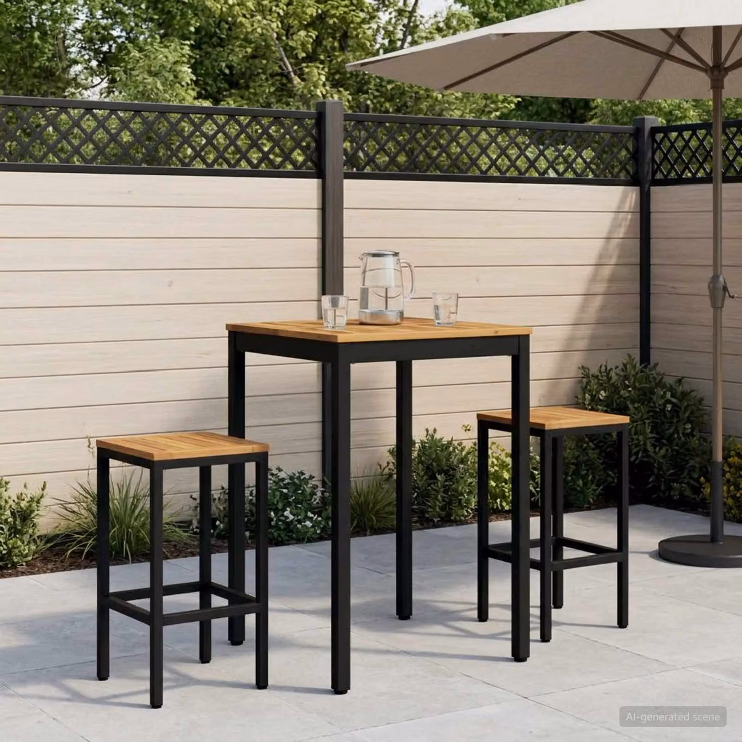 vidaXL Tavolo Bar da Giardino NAARDEN in Legno di Acacia Bianco e Nero L: 60 cm, P: 60,5 cm, H: 105 cm