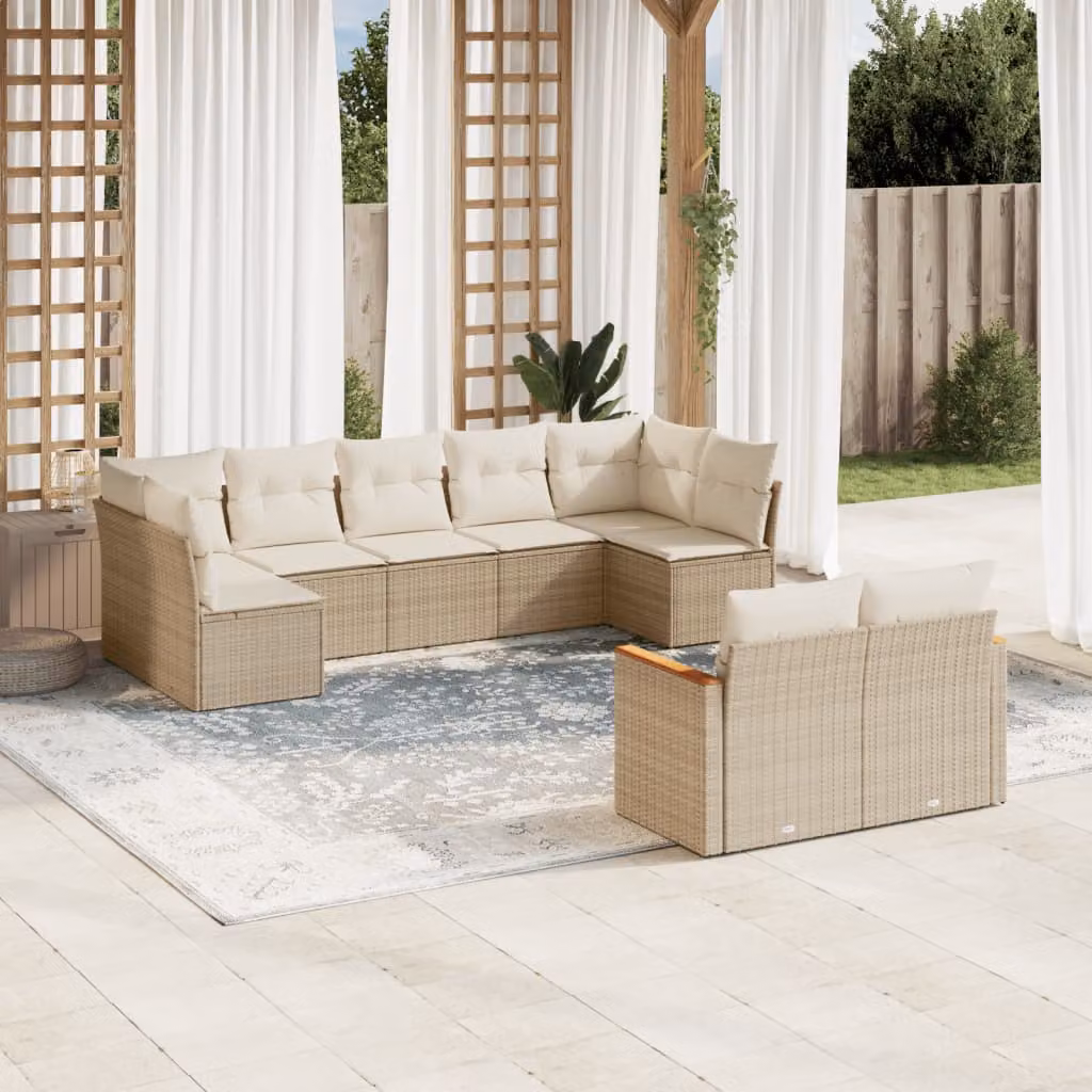 vidaXL Set Divano da Giardino 9 pz Moderno in Polyrattan con Cuscini Beige e Struttura in Acciaio Verniciato a Polvere – 1