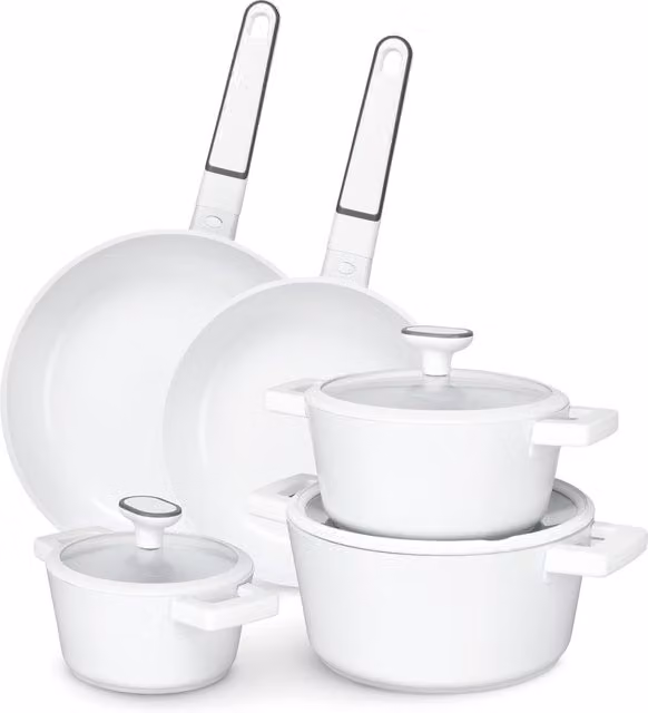 Set di batterie Kasanova da 8 pezzi con rivestimento in ceramica, colore bianco