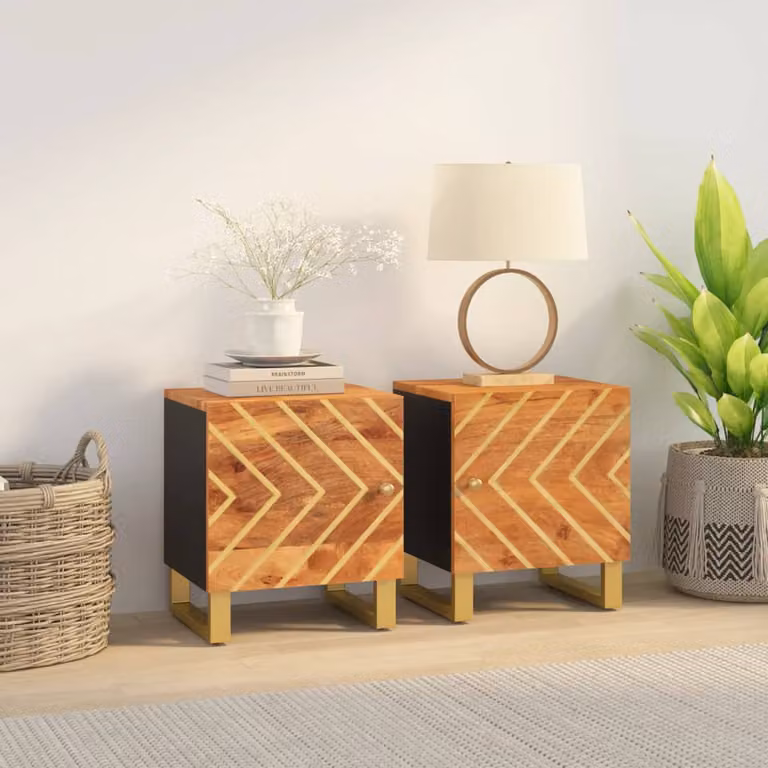 Set di 2 comodini moderni vidaXL in legno di mango marrone e nero