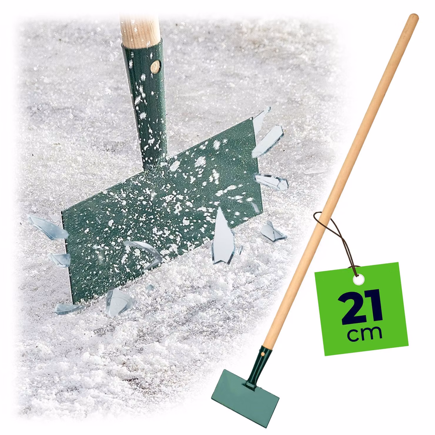 Raschiaghiaccio KADAX "Arsuk", in acciaio rinforzato, raschiaghiaccio con manico in legno, raschiaghiaccio, verde, 21 cm