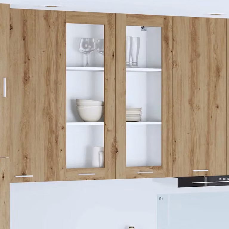 vidaXL Armadio pensile da cucina moderno in rovere marrone con ante in vetro L: 80 cm, P: 31 cm, H: 100 cm