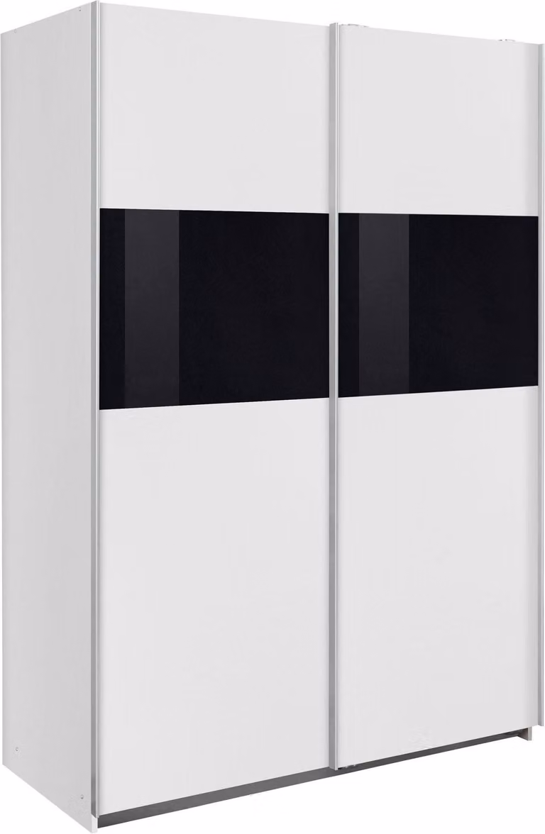 Armadio con ante scorrevoli Bramfeld Abitabile Finitura a scelta, bianco / vetro nero, 135x64x198 cm