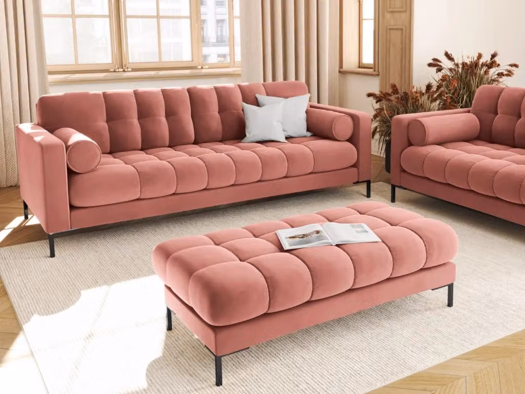 Divano 3 posti Bali di Cosmopolitan Design in velluto rosa con cuscini inclusi L: 177 cm, P: 75 cm, H: 92 cm – 2