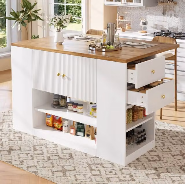 Isola cucina pieghevole 140x70 cm con contenitore bianca