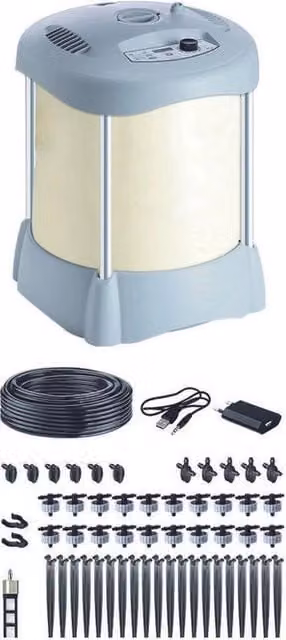 Claber 8062 Aqualux System Kit Irrigazione a Goccia Automatico per 20 Vasi con Serbatoio da 30 L, Display LCD e 4 Programmi, Colore Grigio