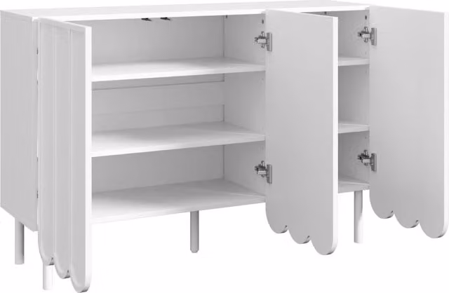 Credenza moderna con 2 ante ondulate senza maniglie in MDF bianco L/P/H: 120 x 35 x 80 cm