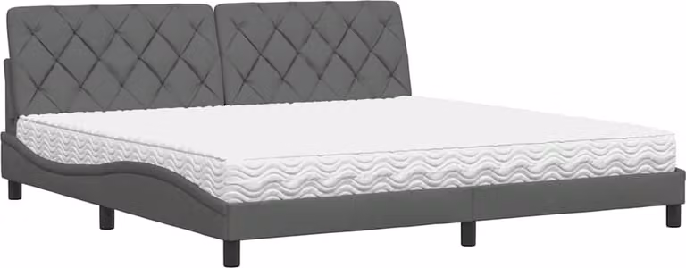 Letto con Materasso Grigio Scuro 200x200 cm in Tessuto