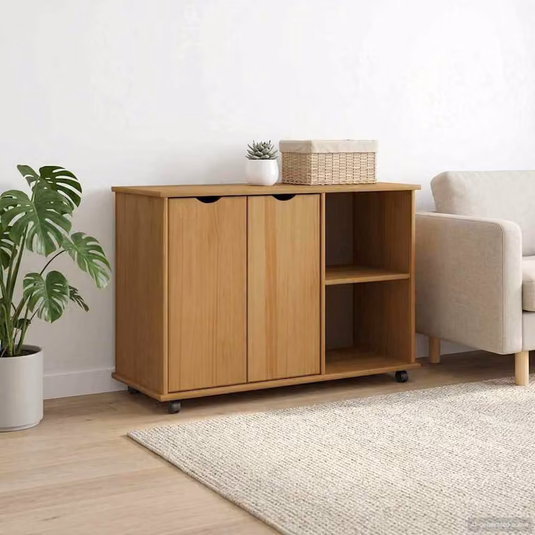 Carrello mobile con ruote vidaXL in legno color marrone miele L 100 cm, P 39 cm, H 65,5 cm