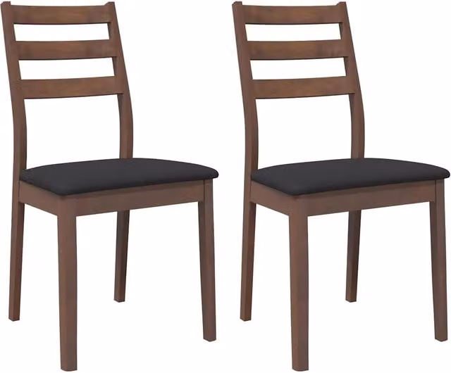 Set di 2 sedie da pranzo moderne in legno di Hevea marrone e nero con seduta in tessuto DESIGN IN