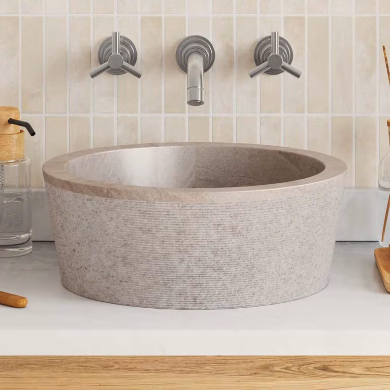 Lavandino rotondo in marmo grigio vidaXL, Diametro: 40 cm, Altezza: 15 cm