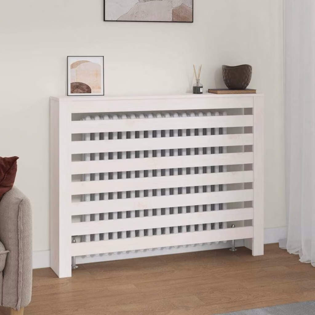 The Living Store Rivestimento per radiatori bianco 108,5x19x84 cm in legno di pino massiccio