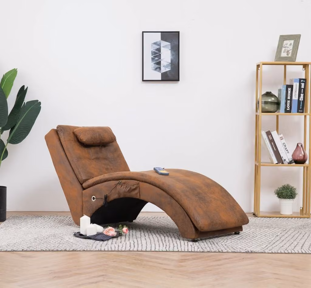 Maison Exclusive - Sdraio Massaggiante con Cuscino Marrone Pelle finta Scamosciata
