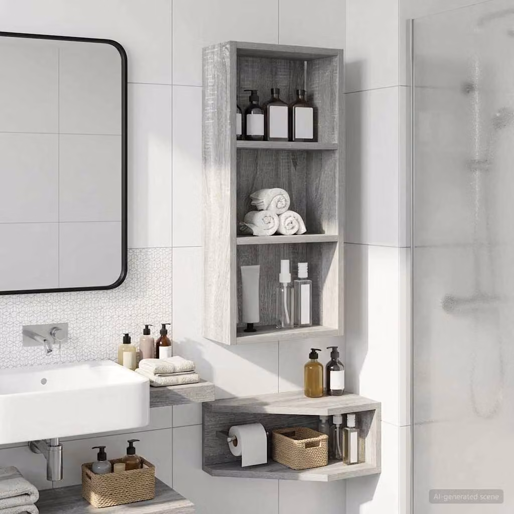 Armadio da bagno a muro moderno vidaXL in MDF grigio, L: 30 cm, P: 14 cm, H: 70 cm