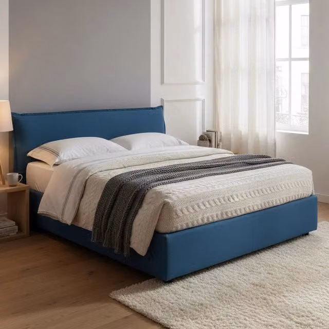 Letto Matrimoniale Amilcaren Talamo Italia con Materasso e Contenitore a Alzata, Blu, L/P: 160 x 200 cm – 1