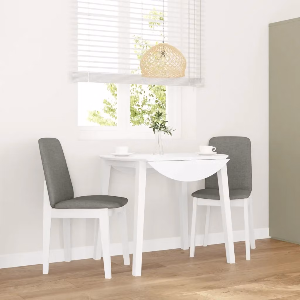 Set di 2 sedie da pranzo moderne in legno di Hevea bianco e grigio con cuscini in tessuto – 2