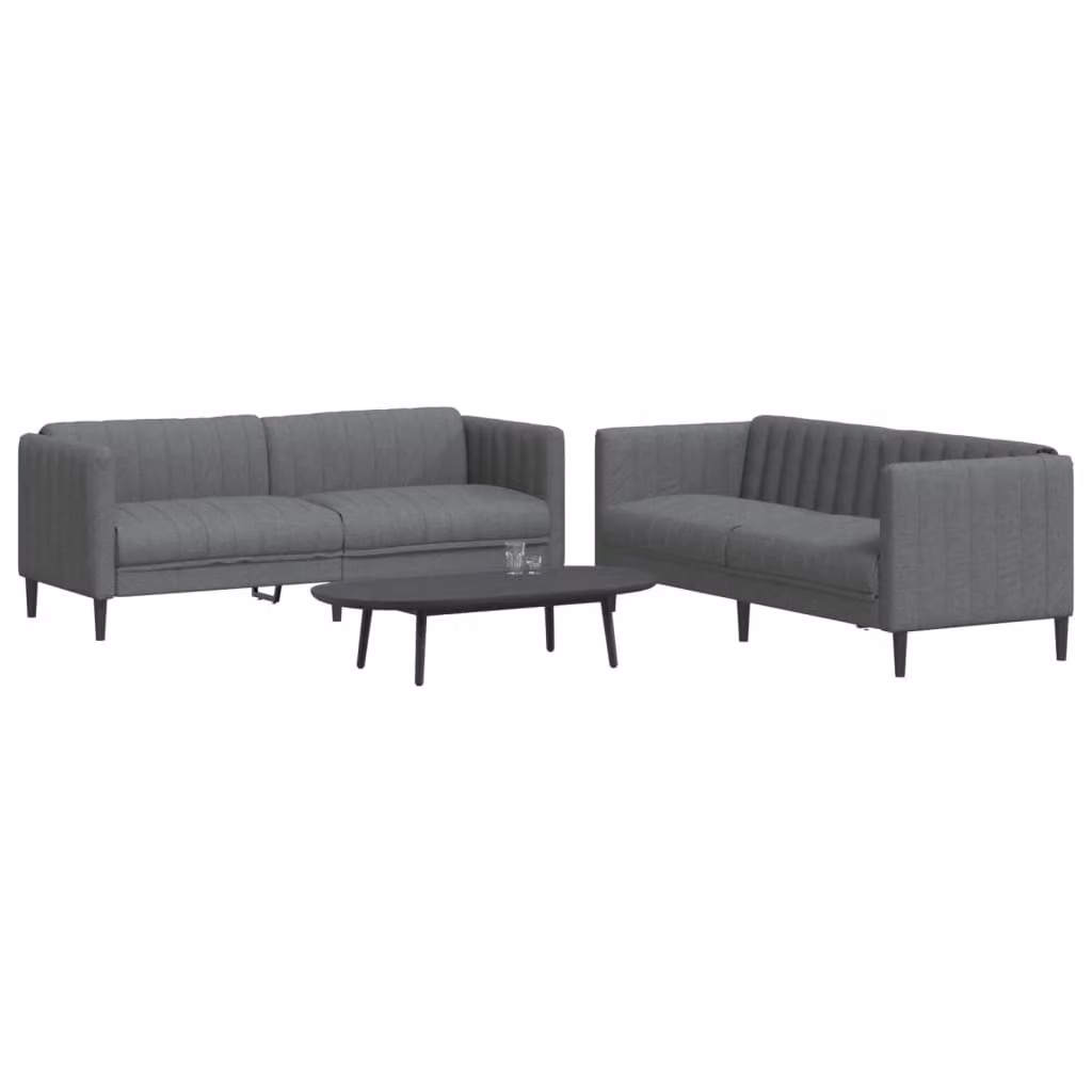 Set di 2 Divani Moderni vidaXL in Tessuto Grigio con Struttura in Legno Solido – 1