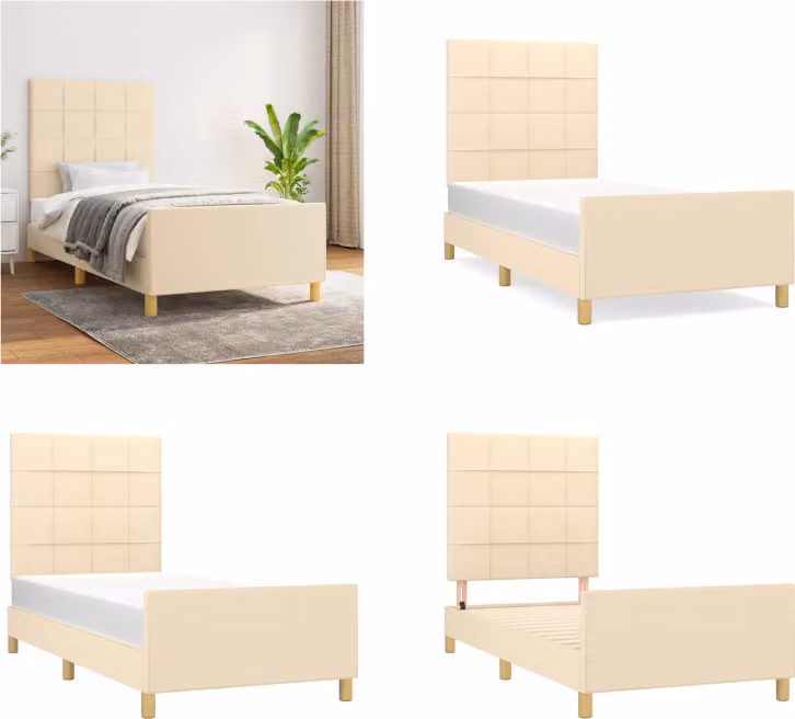 vidaXL Struttura letto con testiera in tessuto panna 90x200 cm - Struttura letto con testiera - Struttura letto con testiera - Struttura letto - Letto con testiera