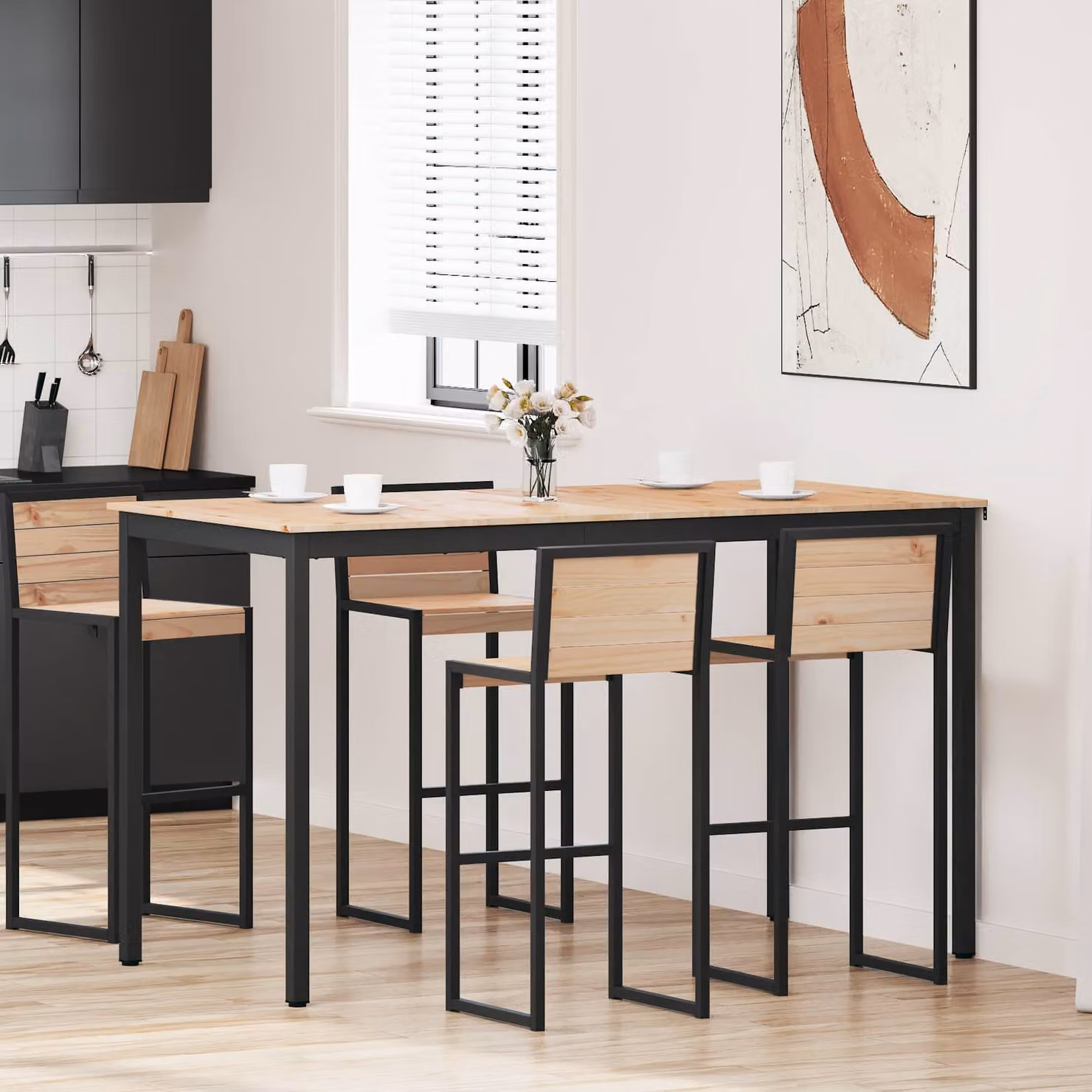 vidaXL Tavolo da bar rettangolare in pino massello e metallo, Marrone, L: 180 cm, P: 90 cm, H: 105 cm