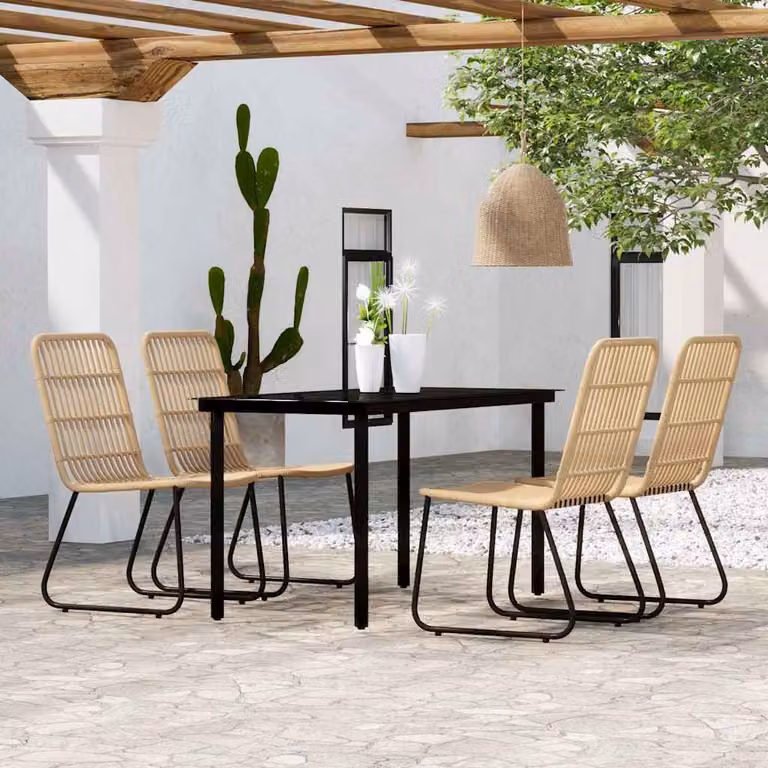Set da pranzo da giardino vidaXL in metallo e vetro, 5 pezzi, Nero e Marrone